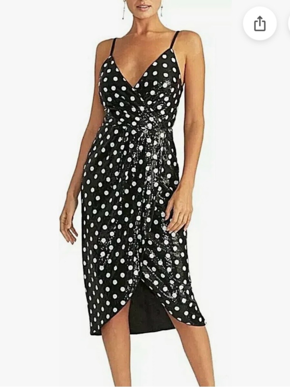 RACHEL Rachel Roy Black & White Polka Dot Spaghetti Strap Midi Dress